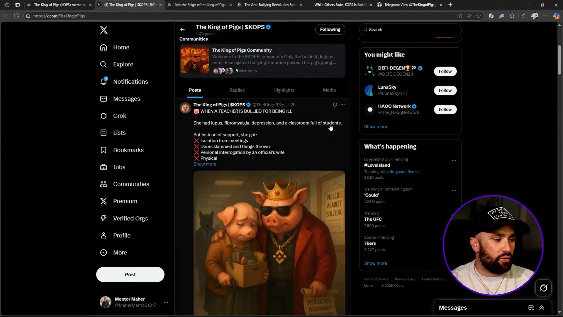 King of Pigs active community posts on X social media platform