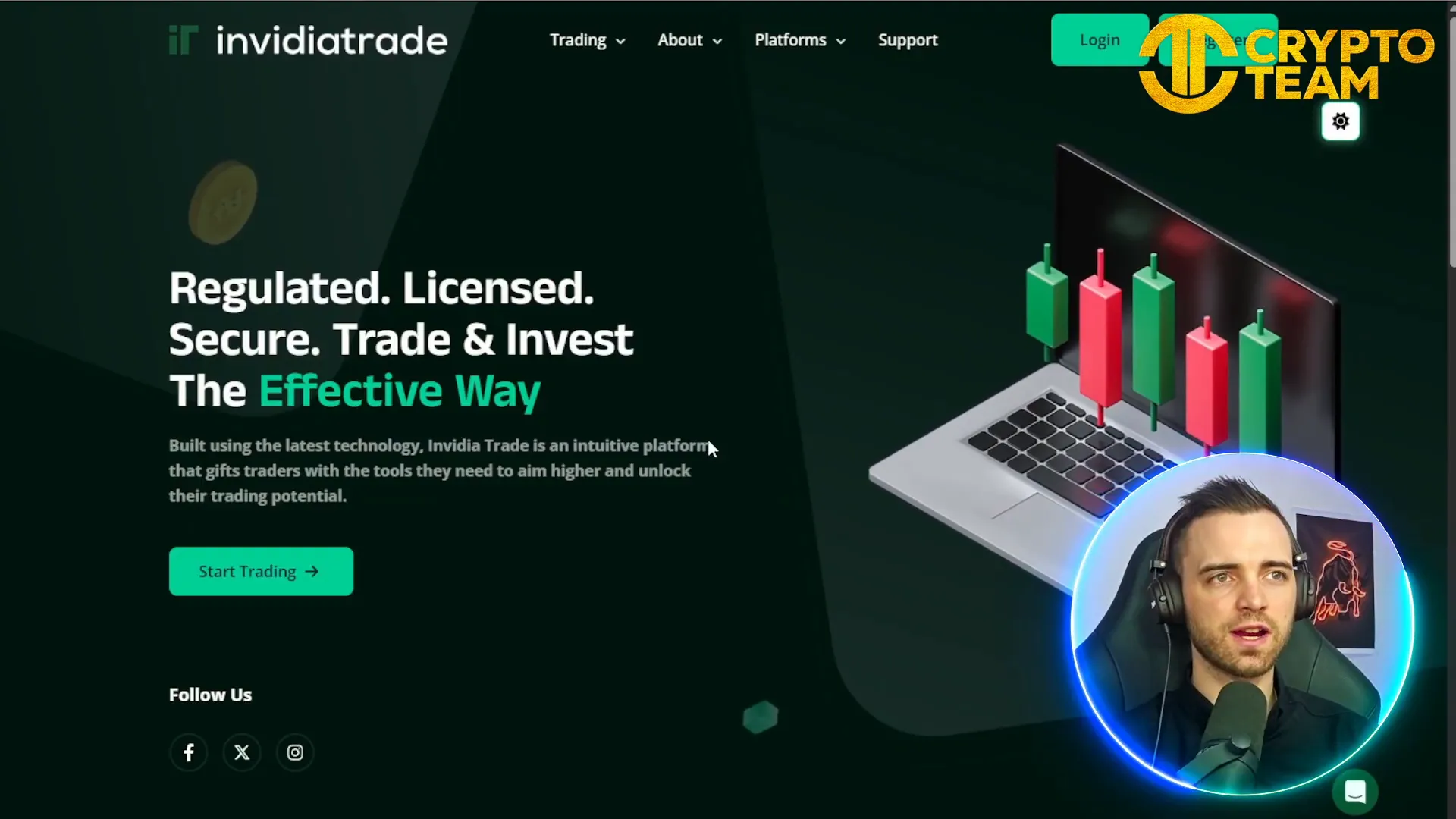 Screenshot of InvidiaTrade website homepage showcasing simple and modern design
