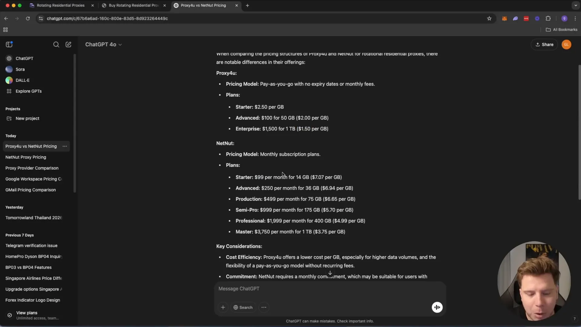 Pricing comparison