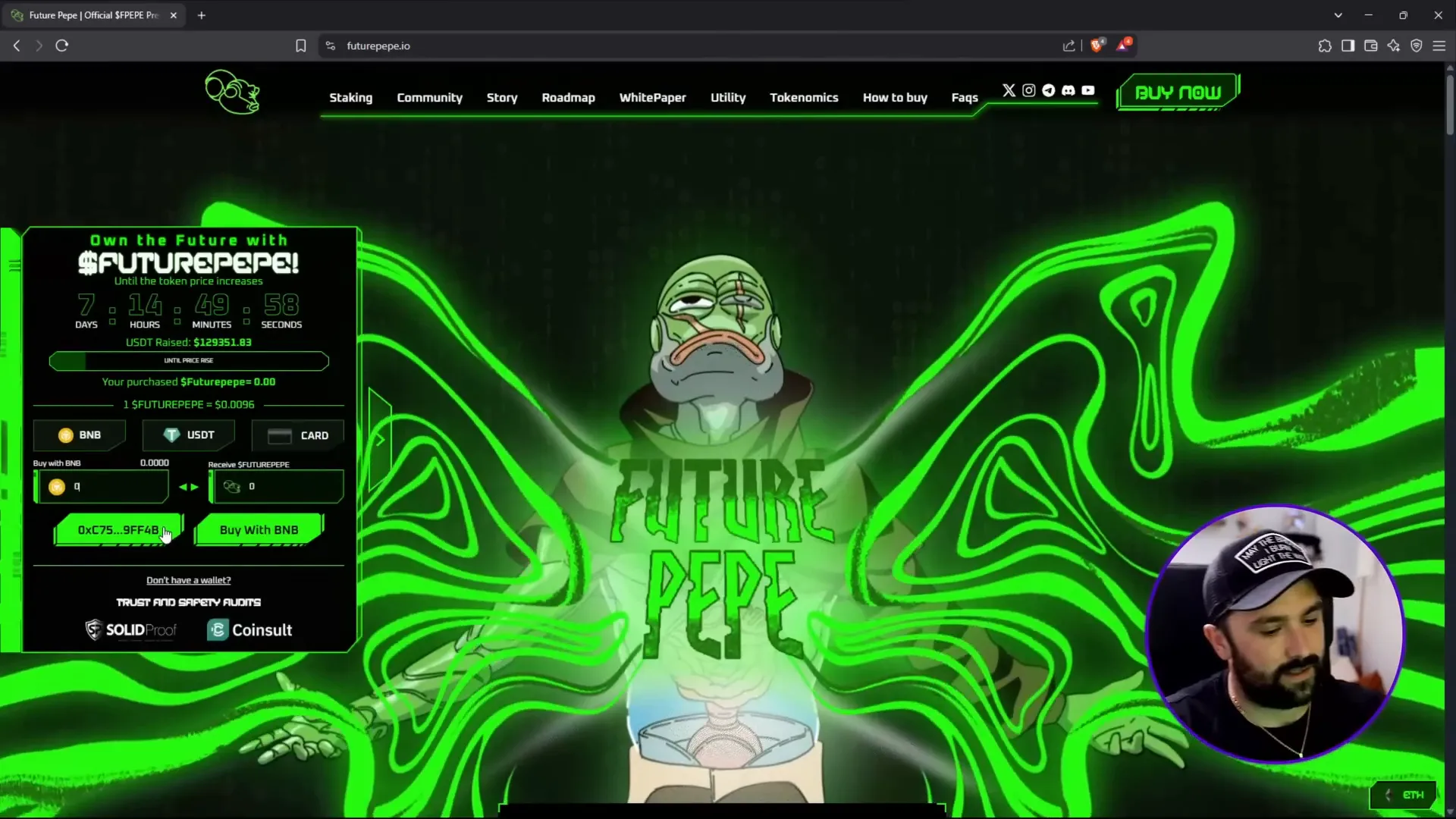 Future Pepe wallet interface showing token purchase