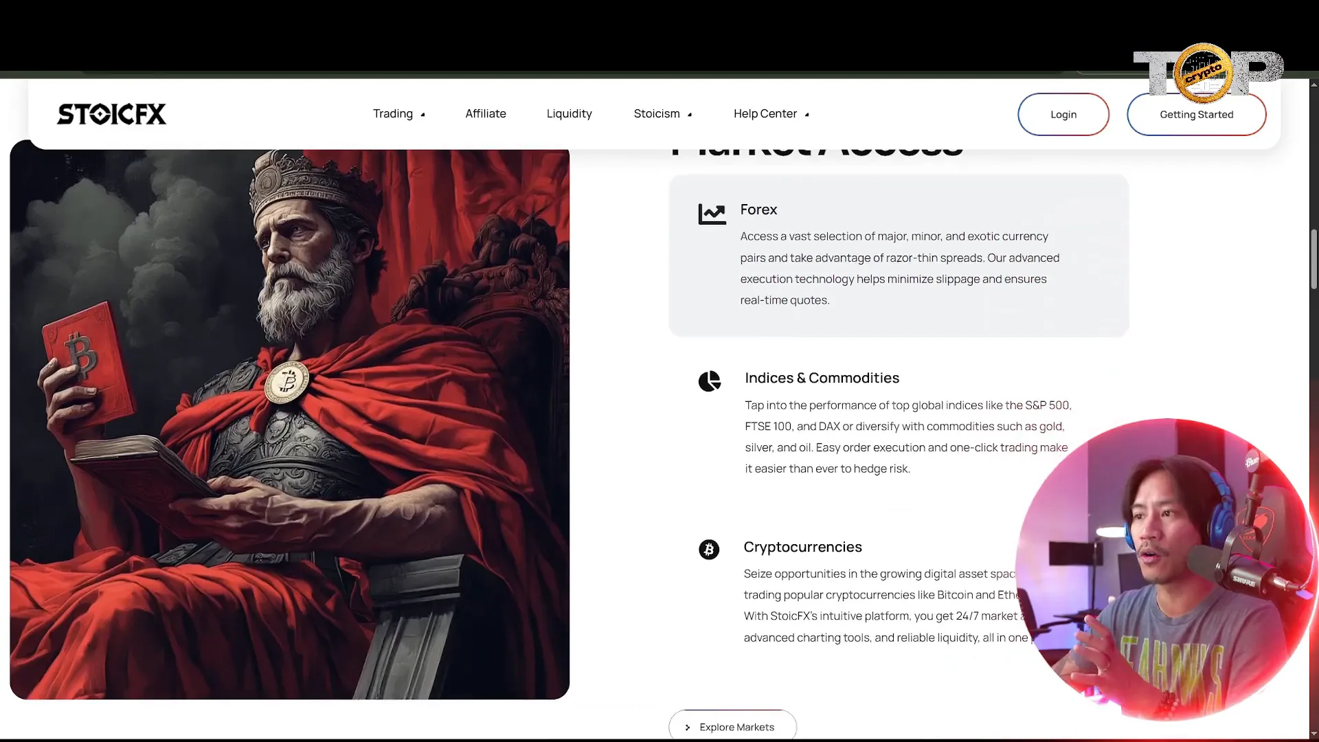 Stoic FX platform showing zero spread Bitcoin trading