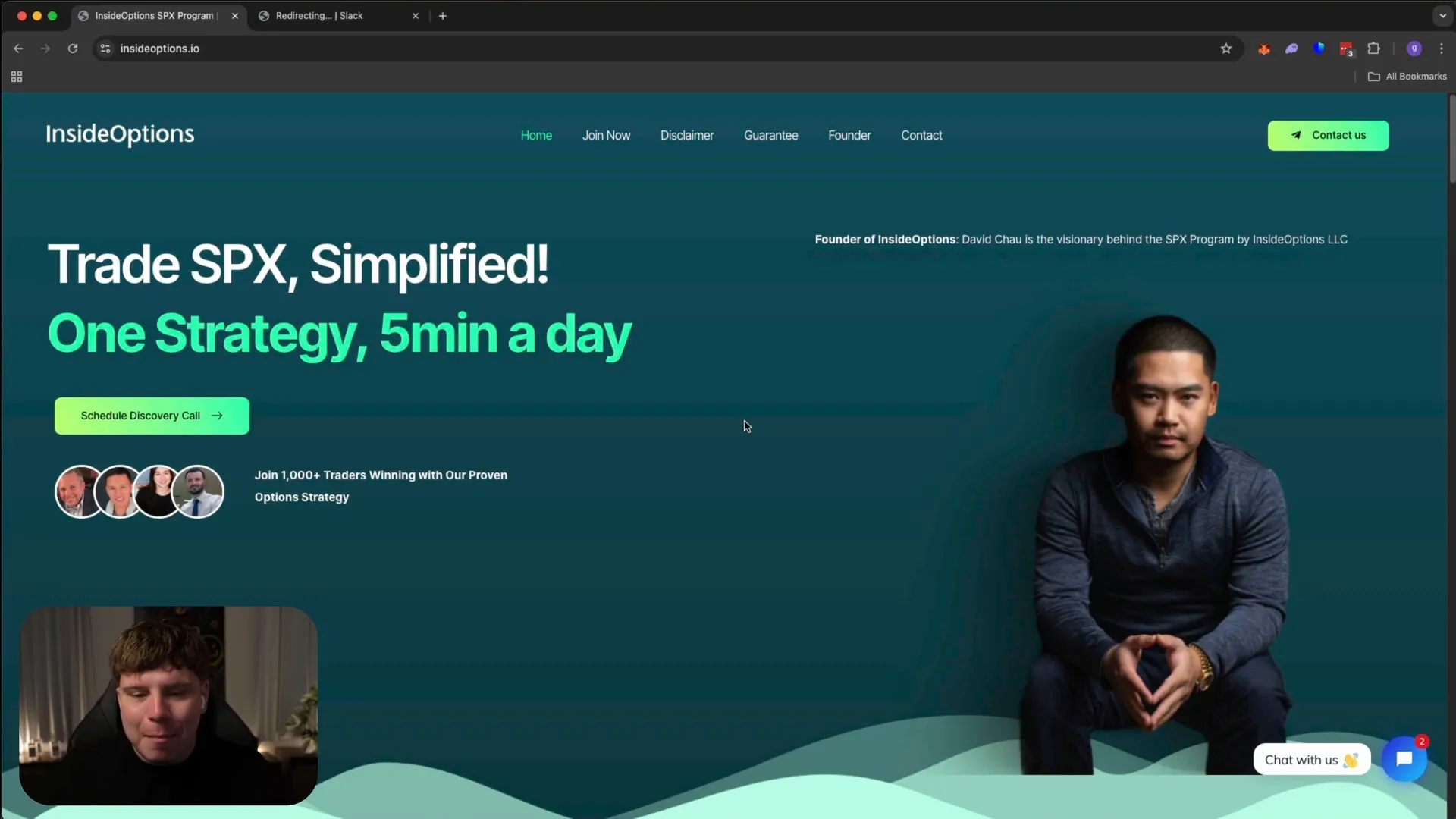 InsideOptions.io website homepage showcasing the SPX trading platform