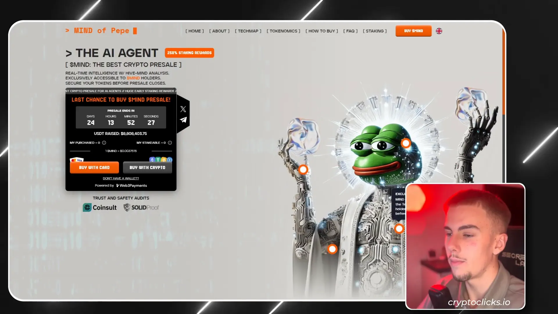 Mind of Pepe AI memecoin interface