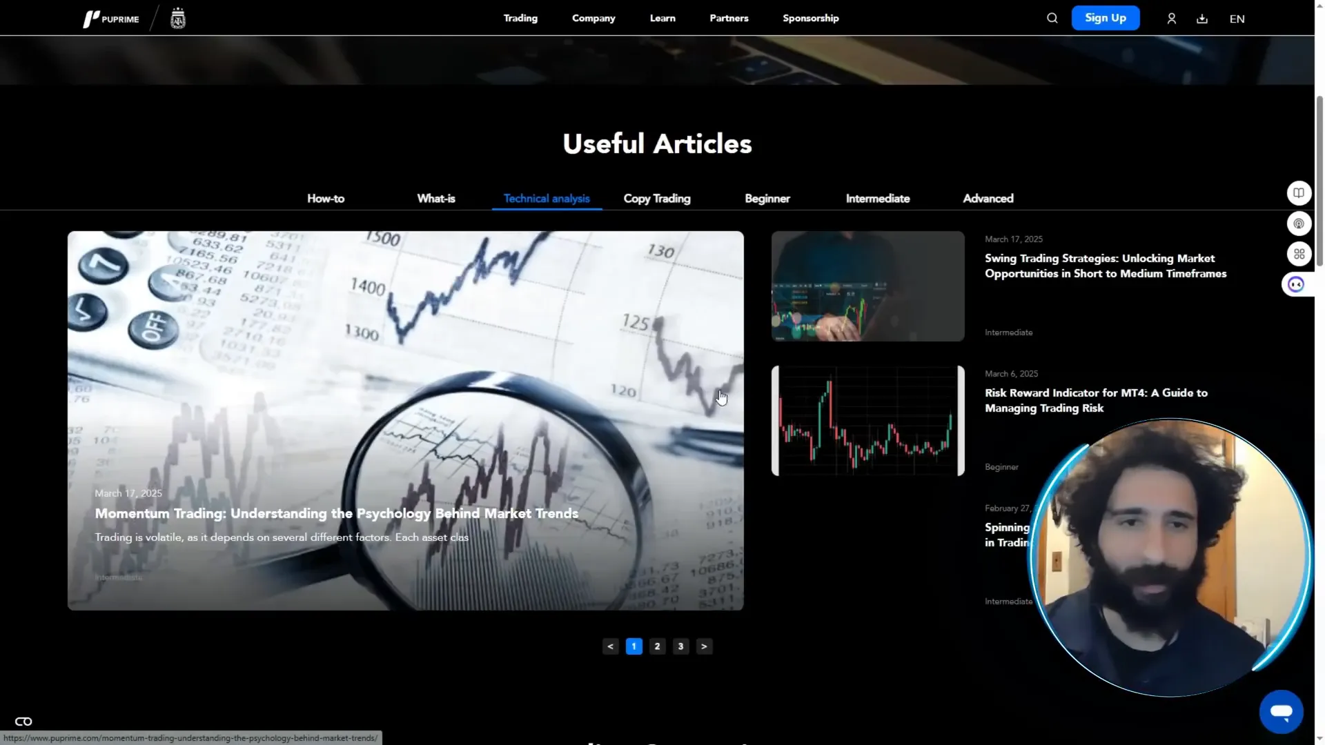 PU Prime Trading Academy dashboard showing resources and tutorials