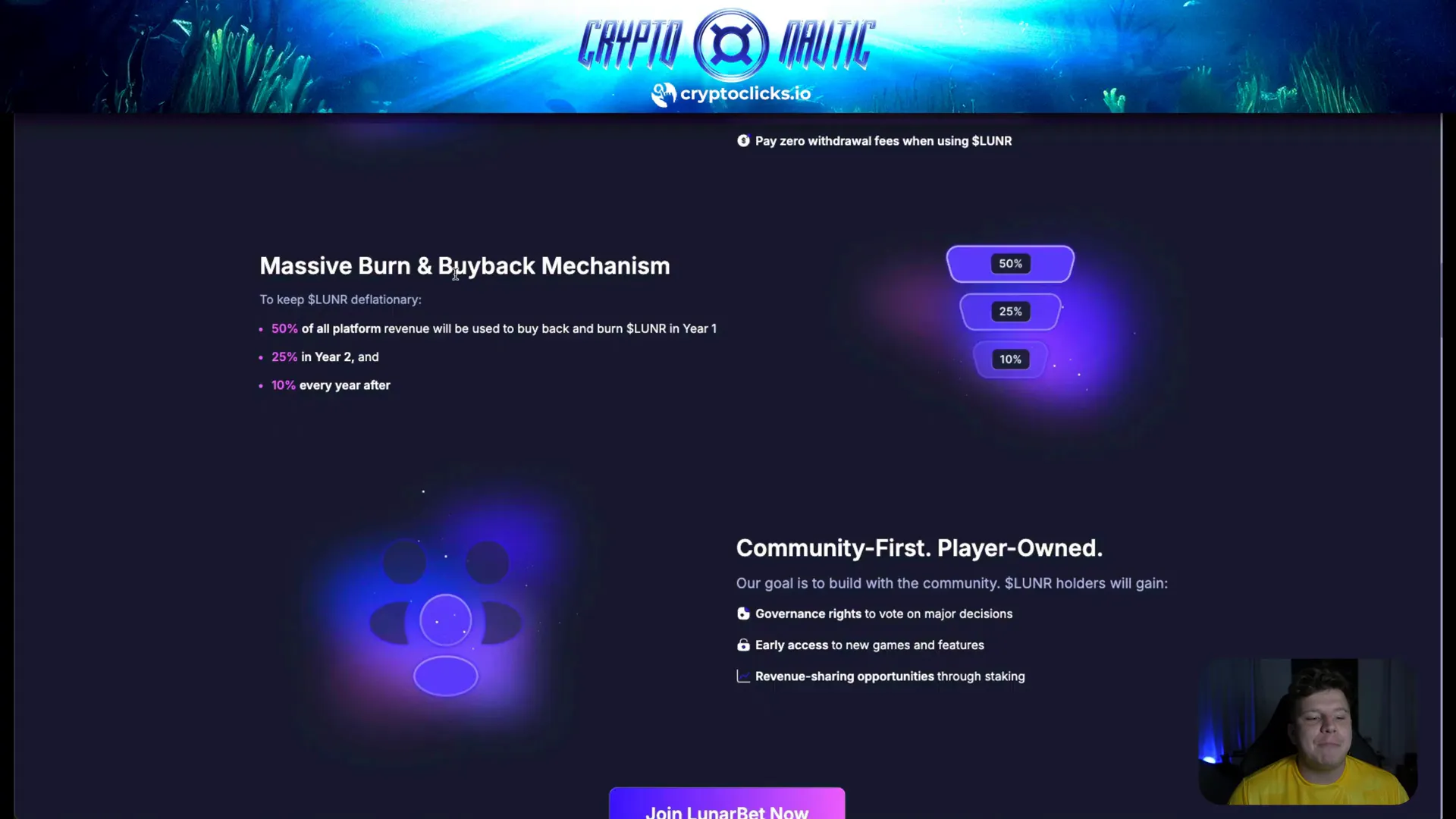 LunarBet token burn and buyback mechanism explained