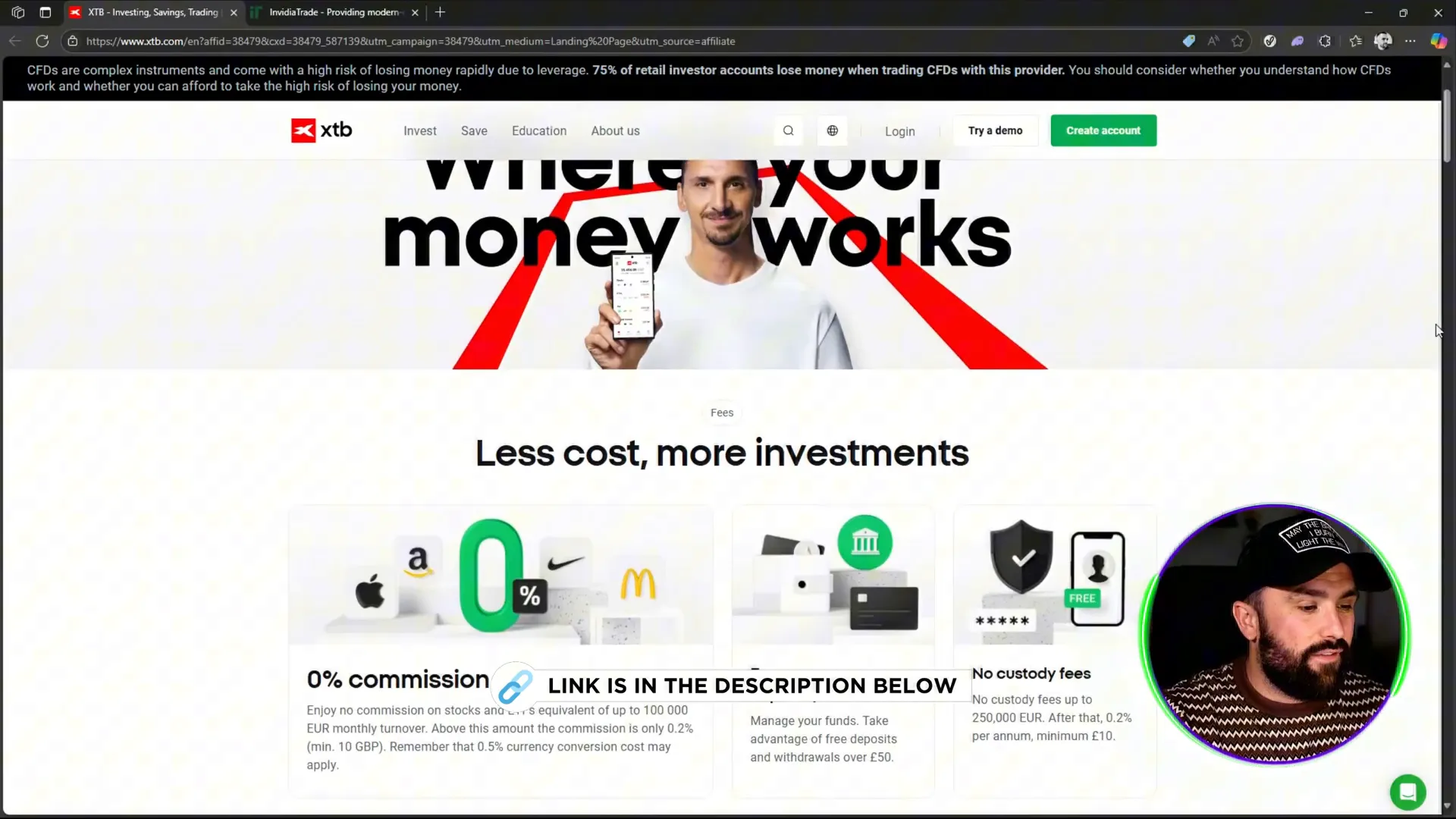 XTB clean user interface showcasing where your money works