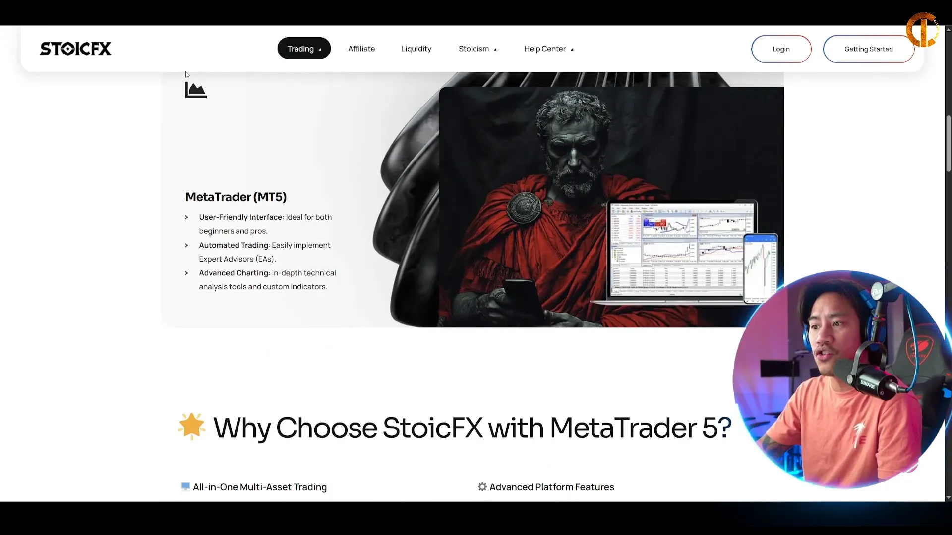 MetaTrader 5 integration details on Stoic FX website