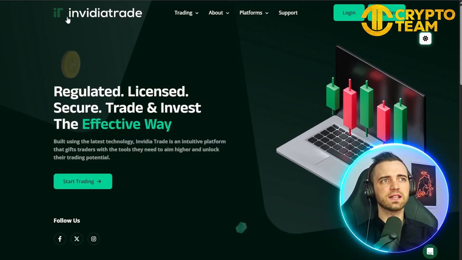 Invidia Trade website homepage showing simple and straightforward design