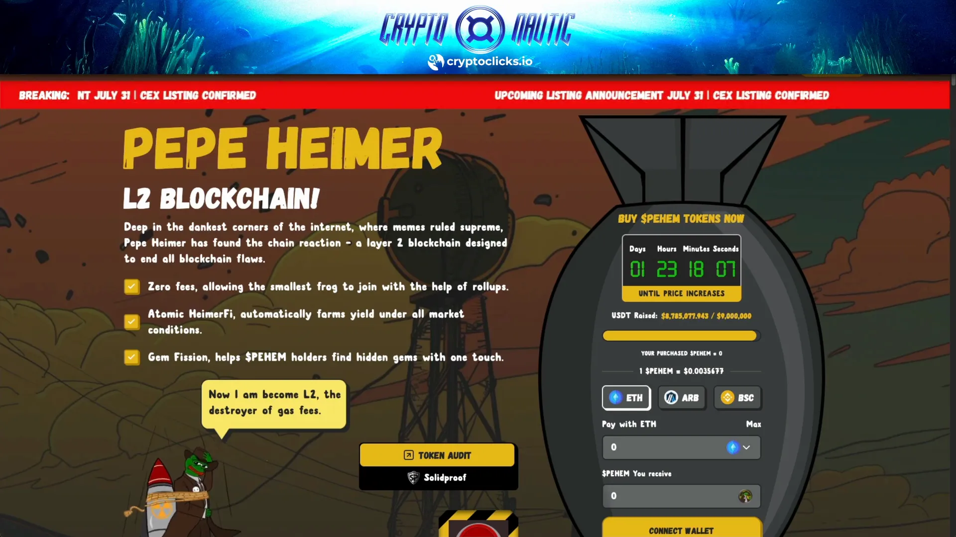 Pepe Heimer website overview showing countdown timer