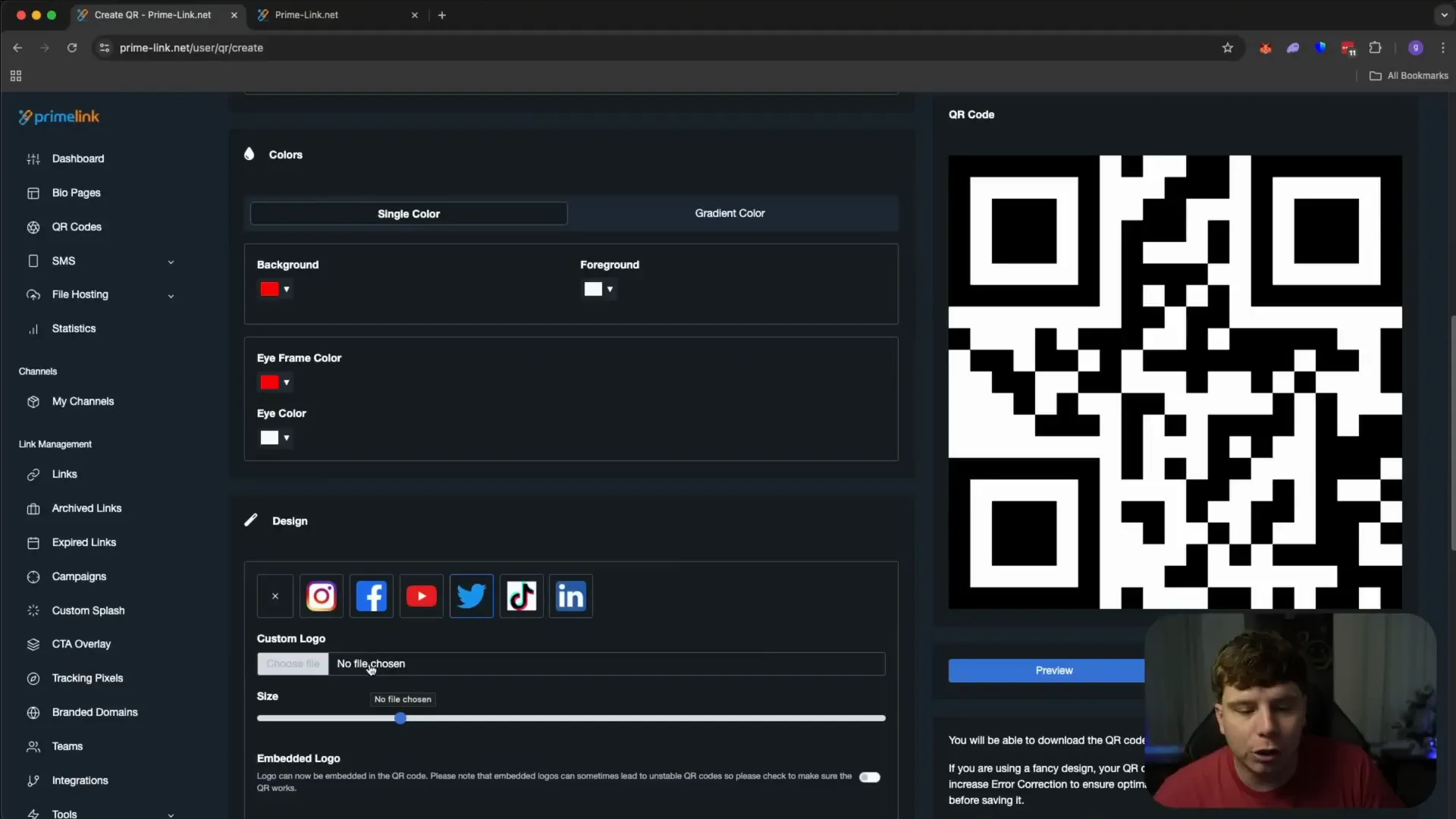 Customizing QR code colors and design on PrimeLink