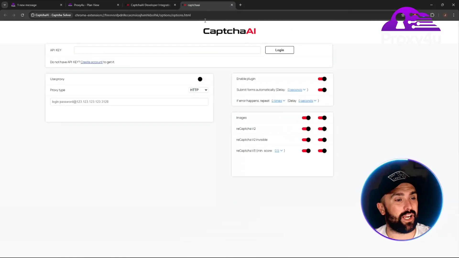 Pasting Proxy4U credentials into CaptchaAI proxy field