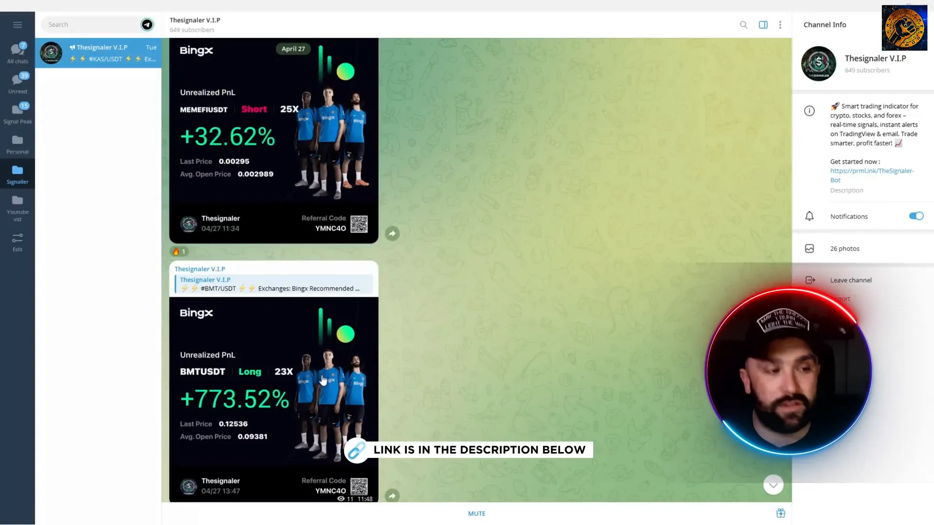 Signaler VIP group results showing high percentage gains