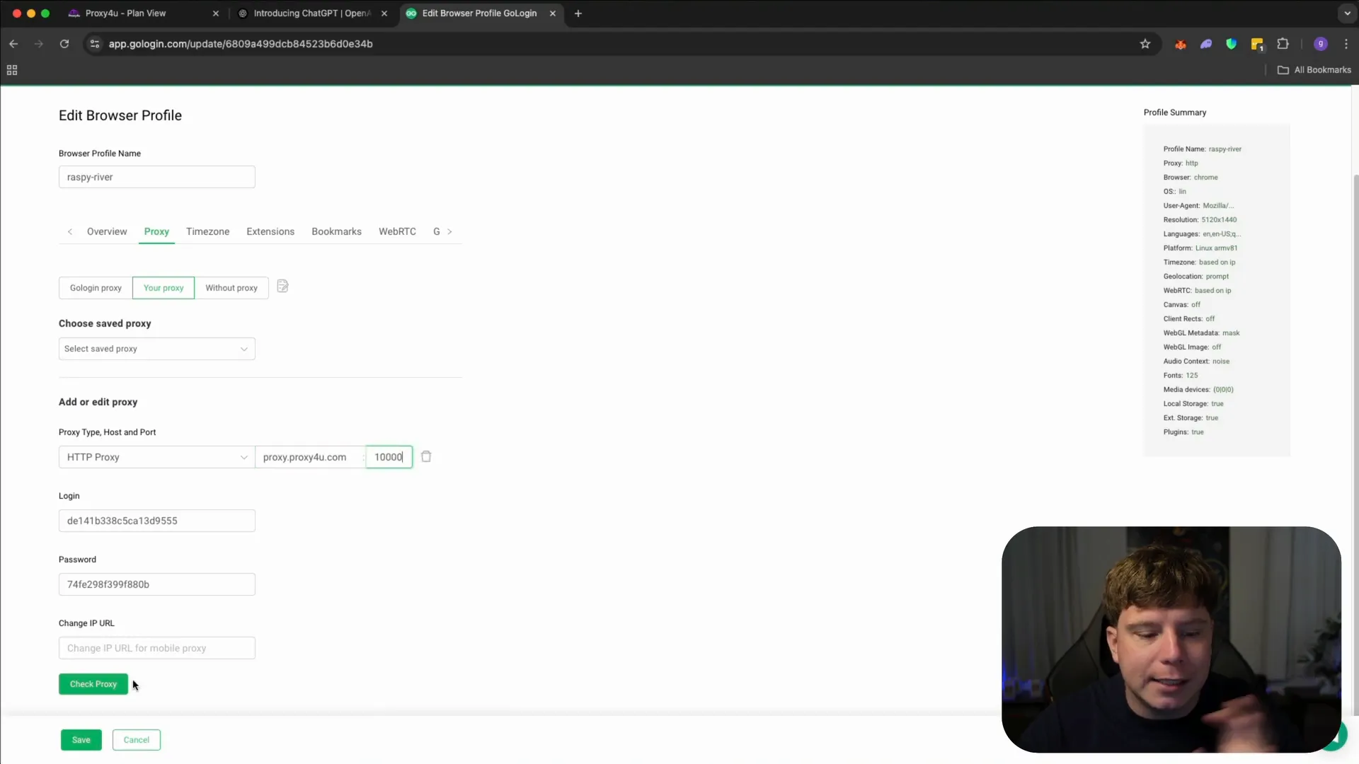 GoLogin proxy setup using targeted login details from ProxyForYou