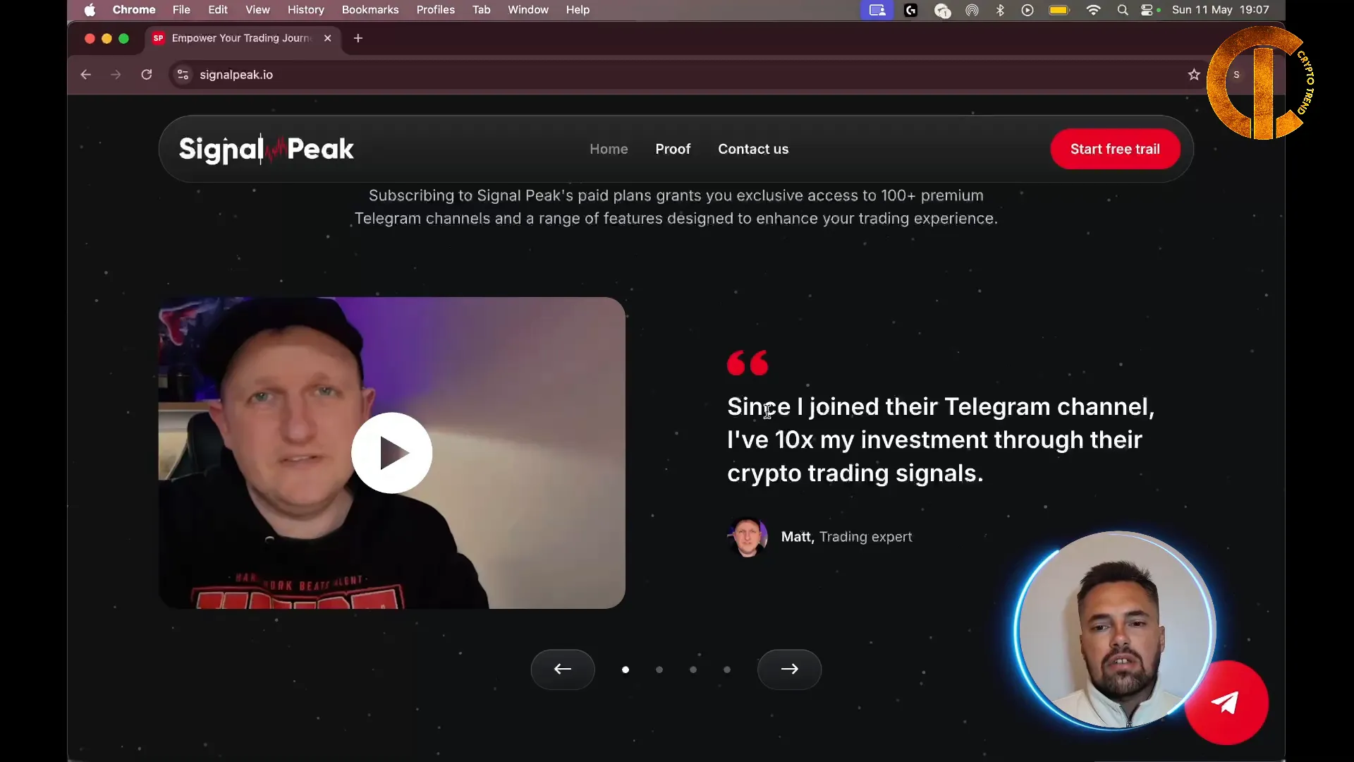 User review highlighting 10x returns from SignalPeak crypto telegram