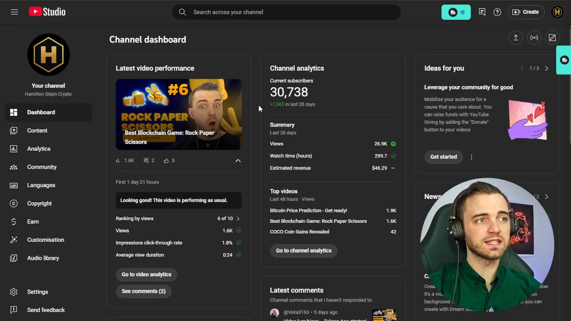 YouTube channel growth after purchasing subscribers via SMMGO