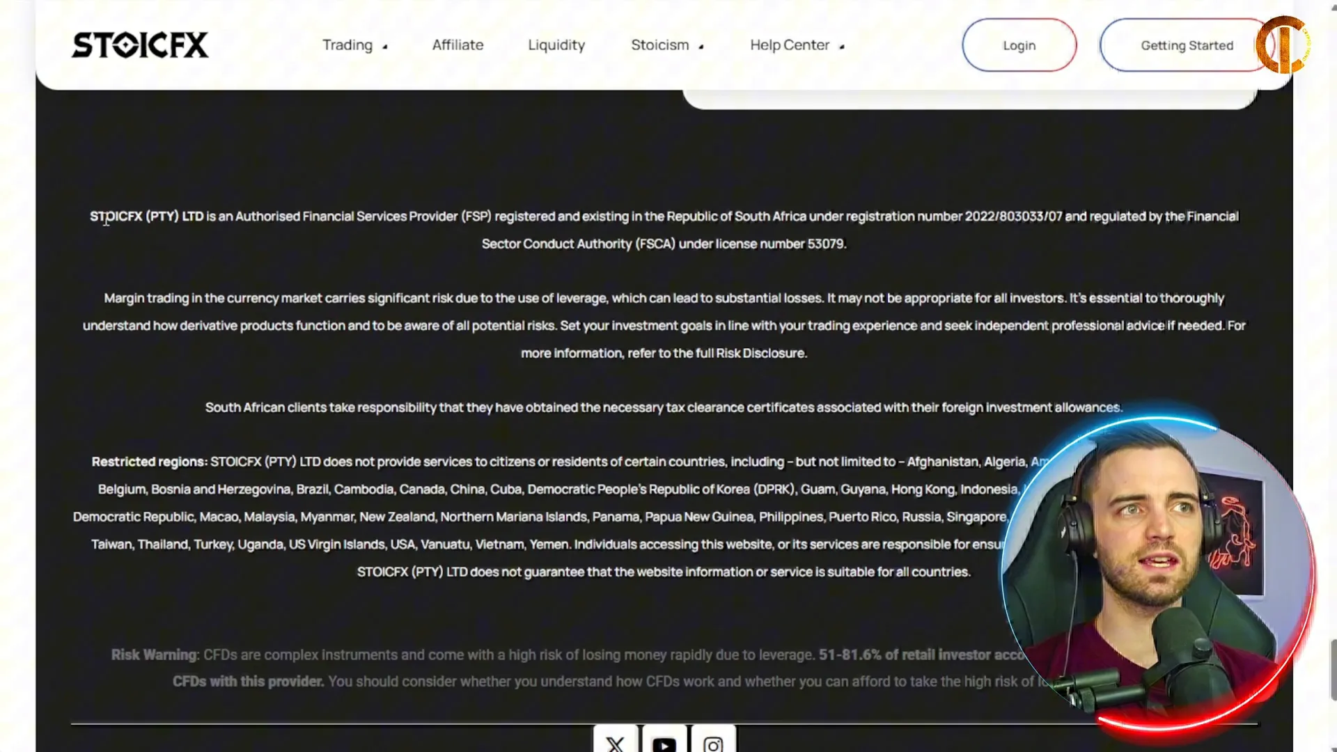 StoicFX regulation details on website