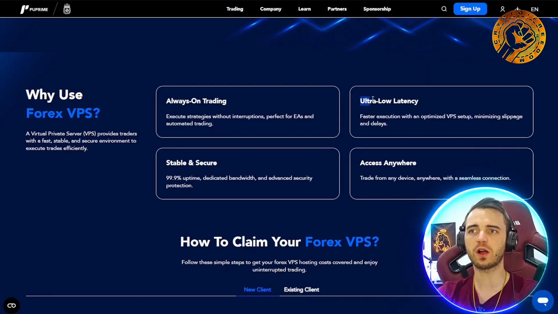 PU Prime trading platform showing ultra-low latency