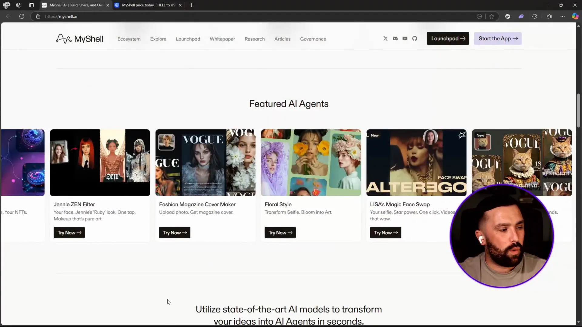 MyShell.ai platform showcasing various AI widgets