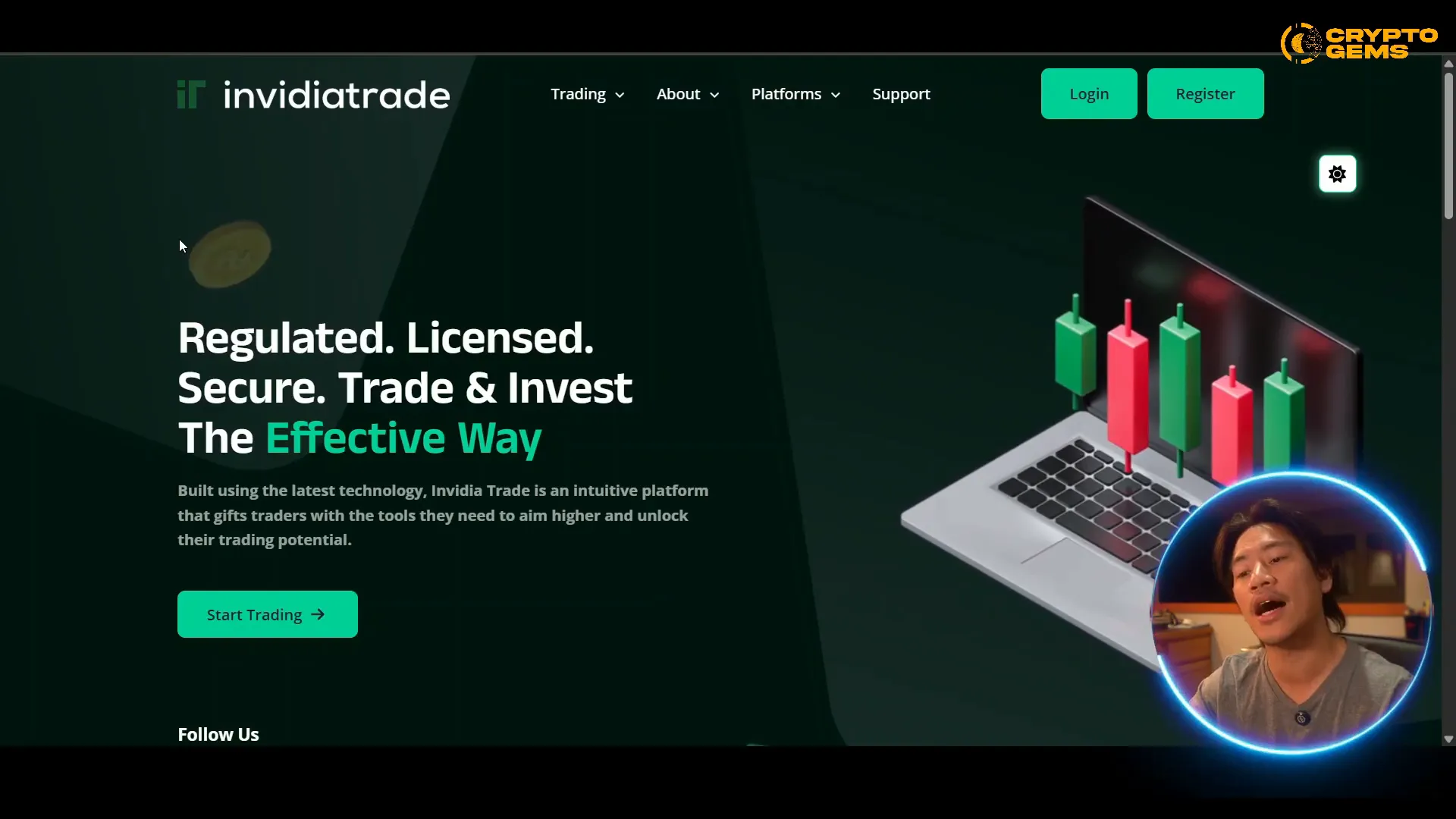 Invidia Trade website showcasing platform values and offerings