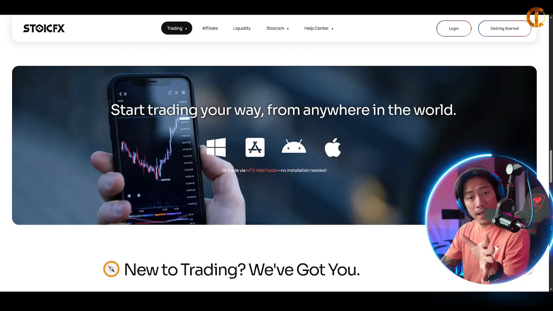 Stoic FX WebTrader interface