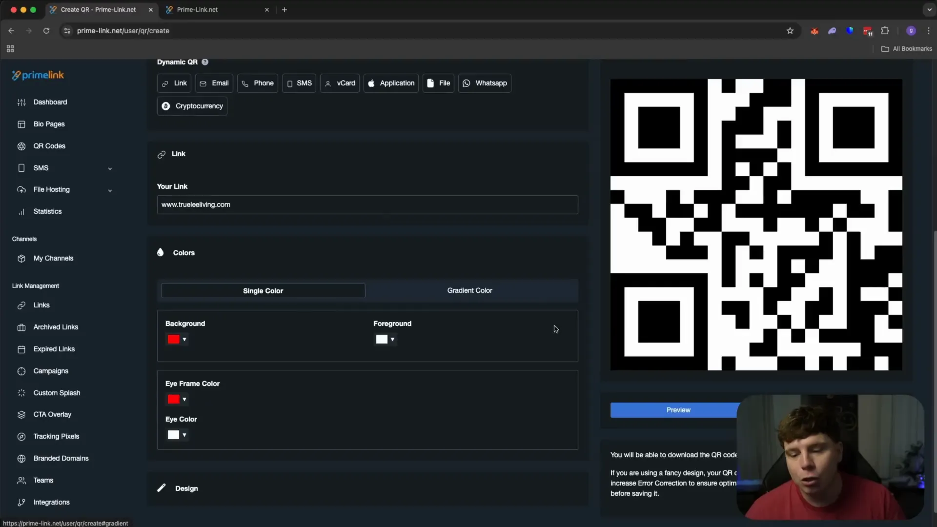 Customizing QR code colors and design on PrimeLink