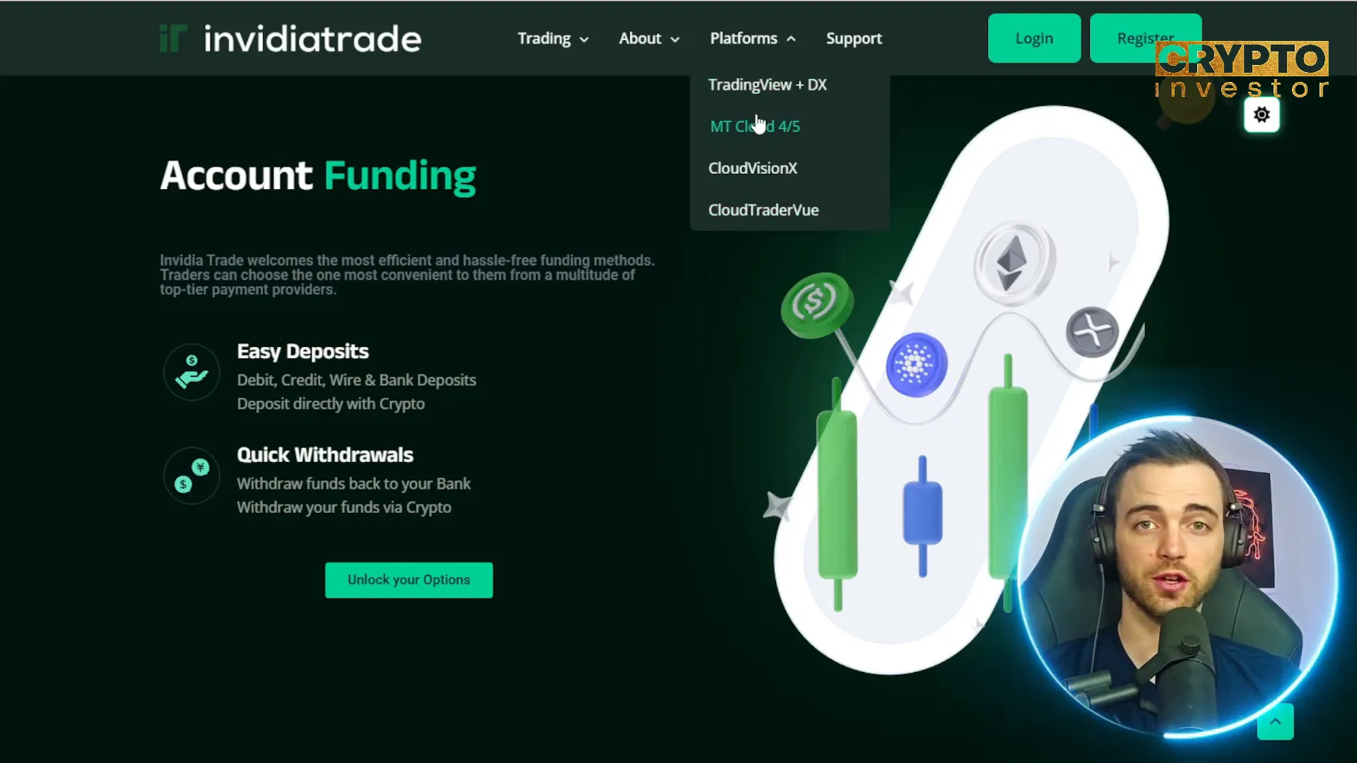 InvidiaTrade platform interface showing trading tools