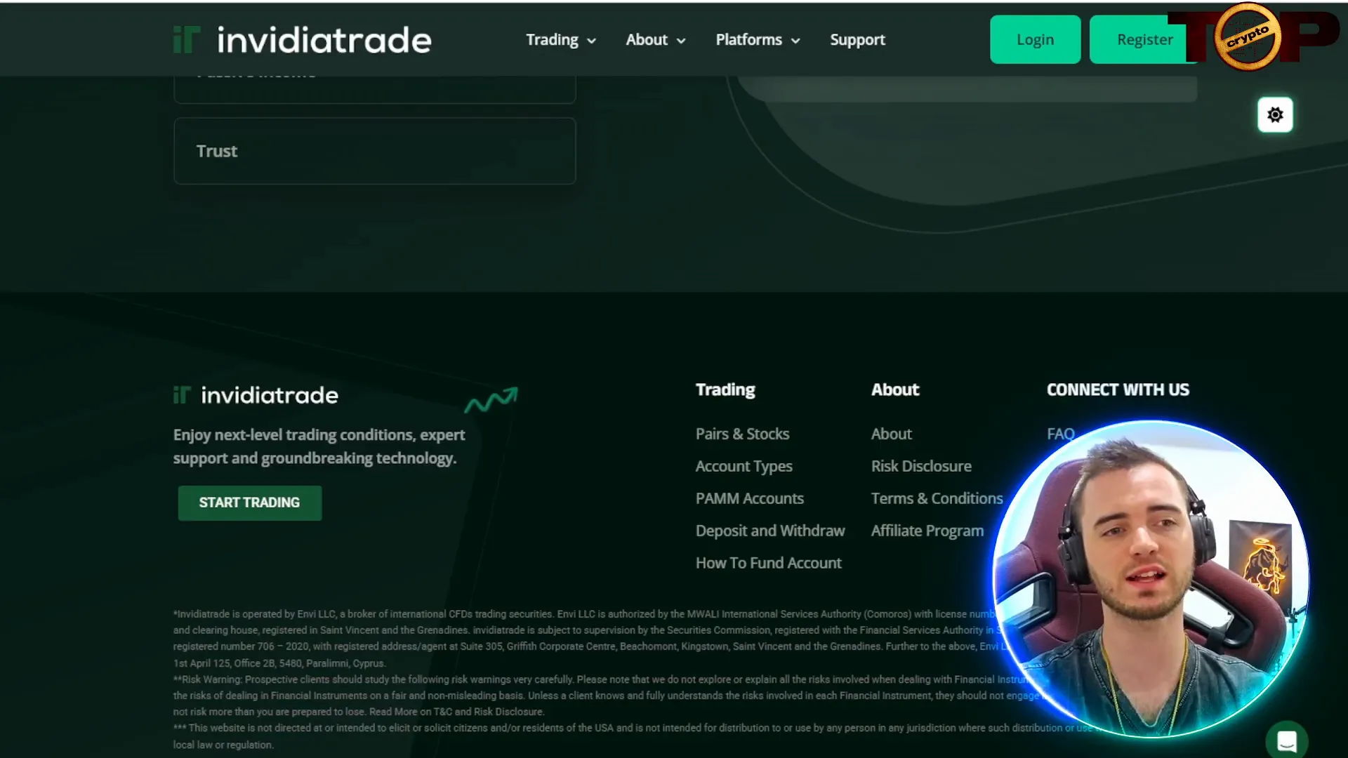 Invidia Trade homepage showing global accessibility