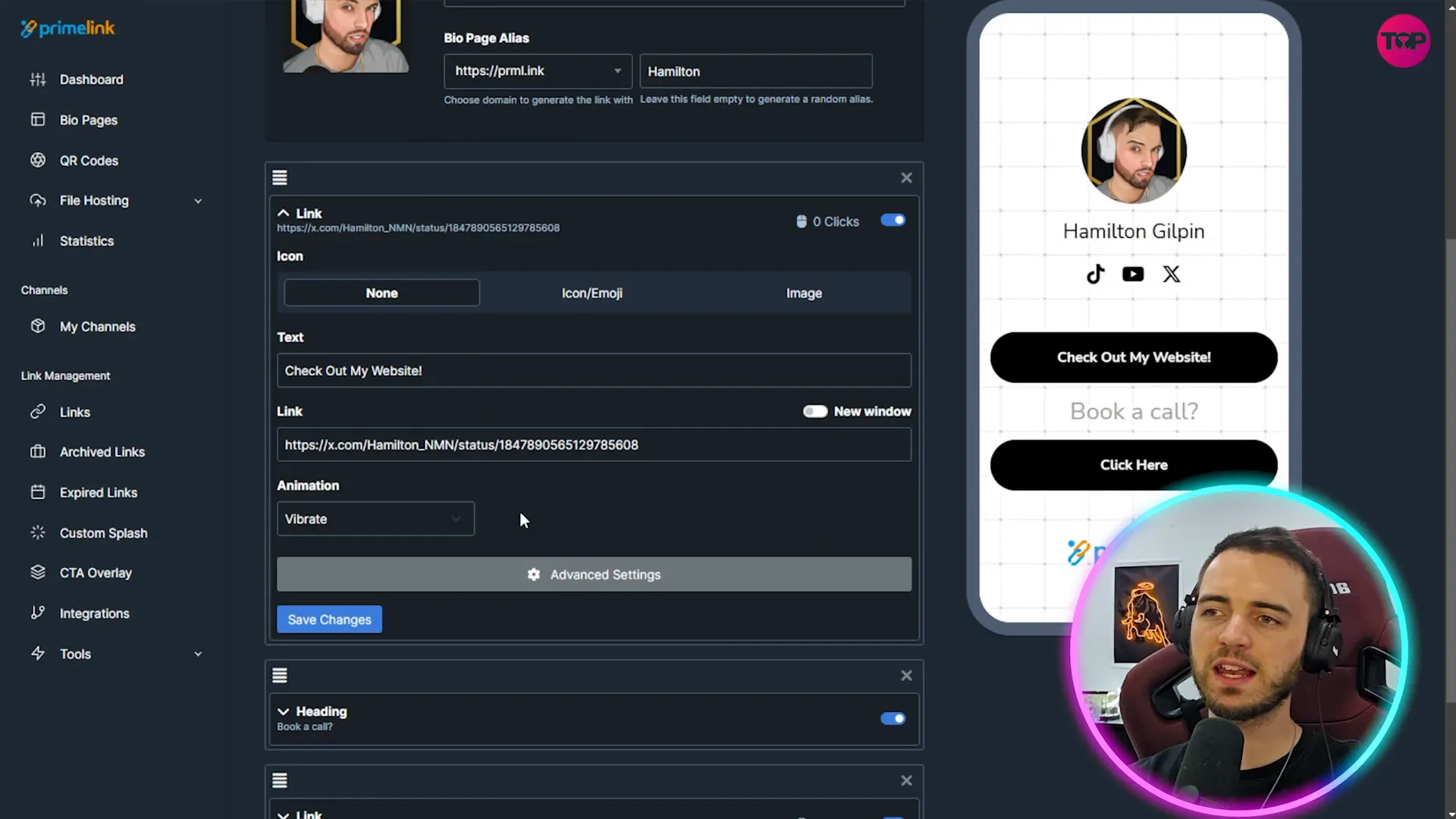 Prime Link bio page customization