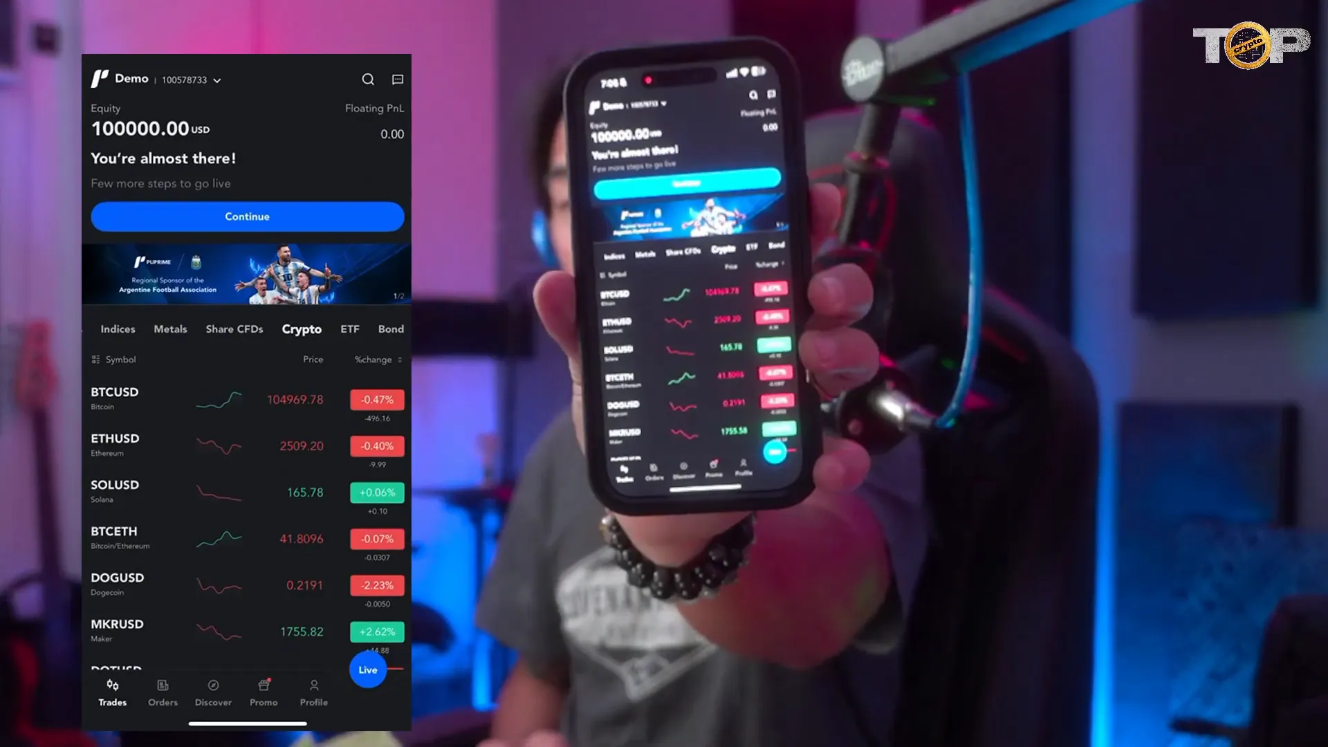 PU Prime trading platform interface on mobile