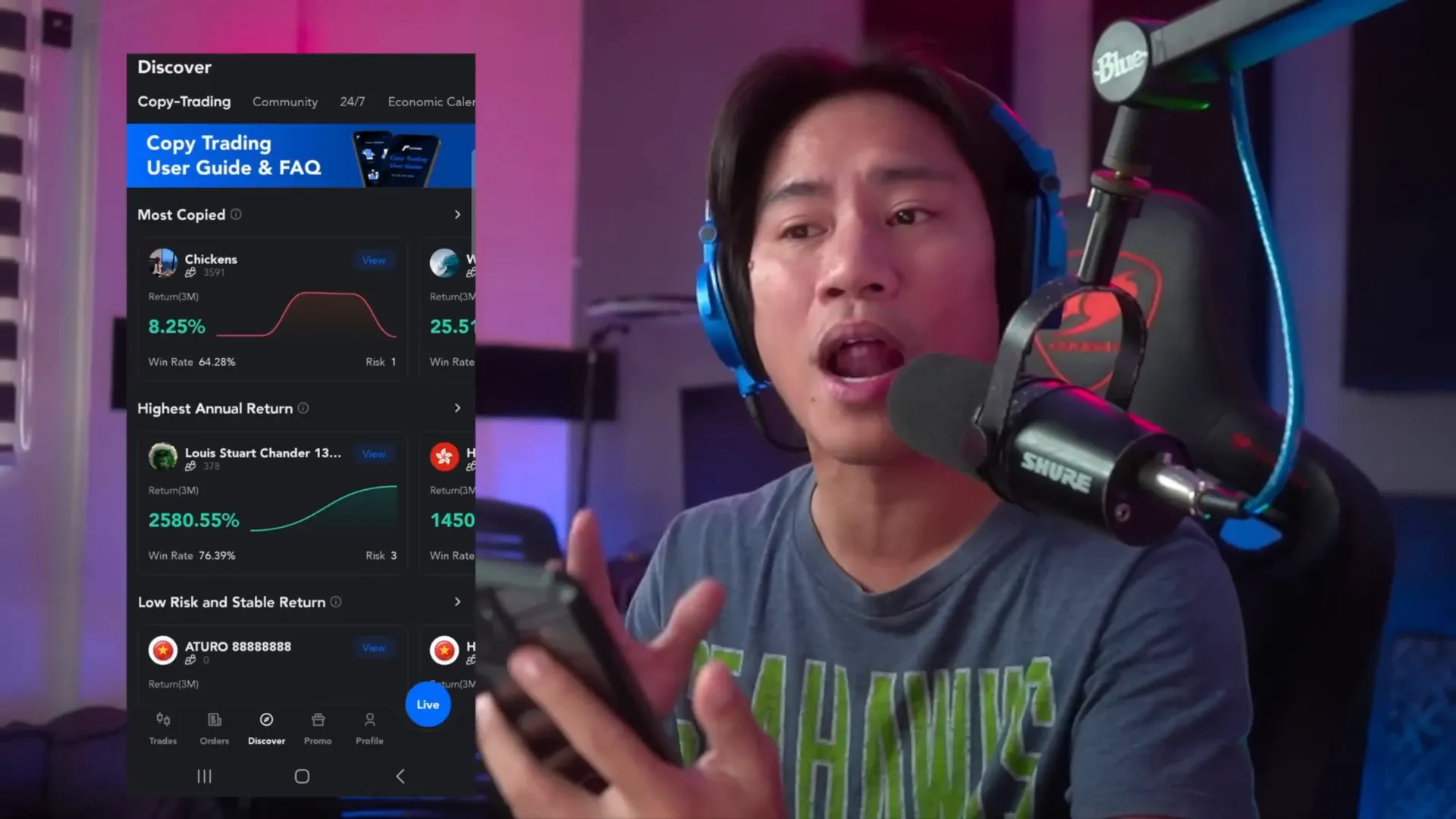 PU Prime app copy trading discover page showing traders and stats