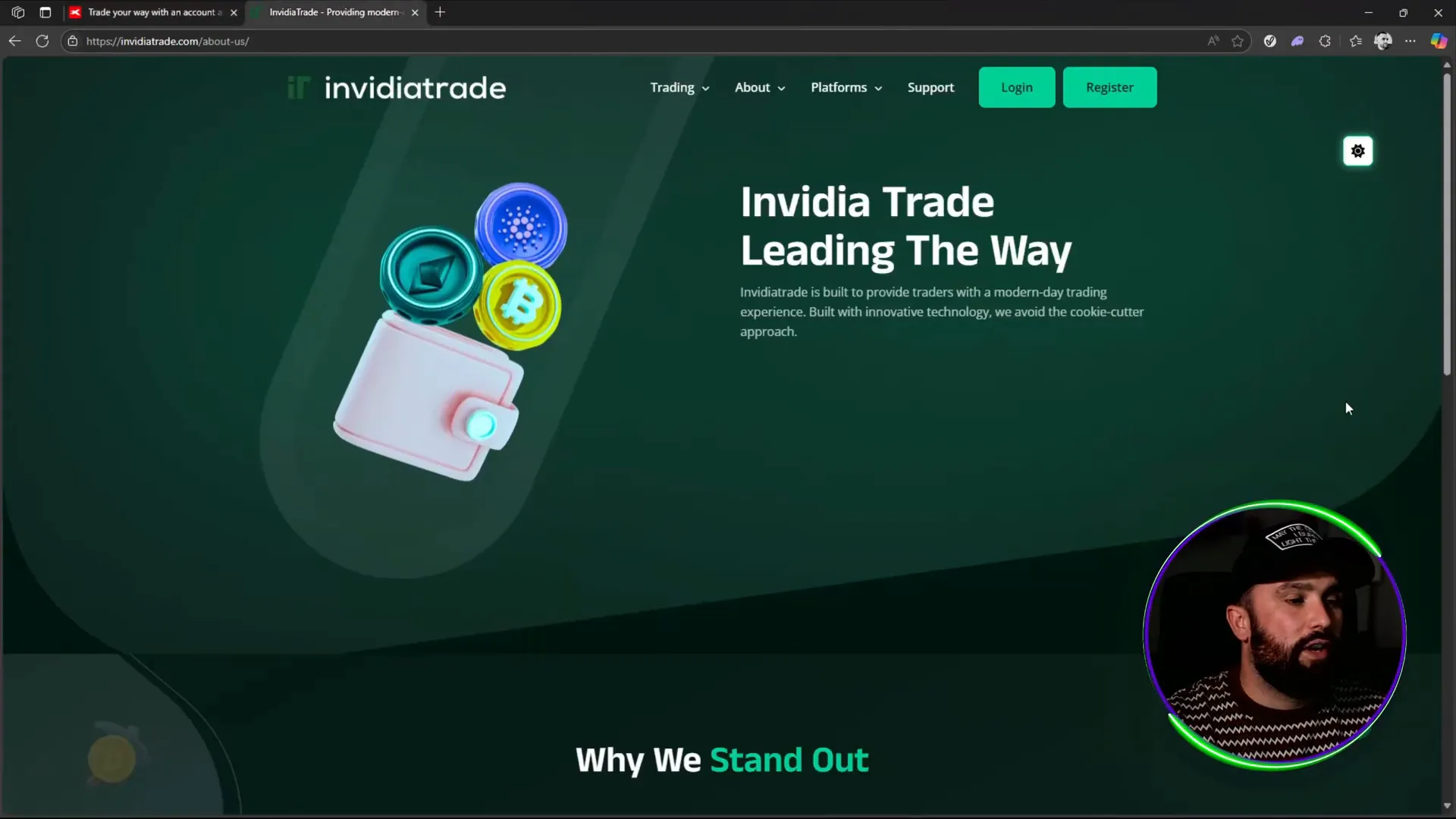 InvidiaTrade platform showing day and night mode options