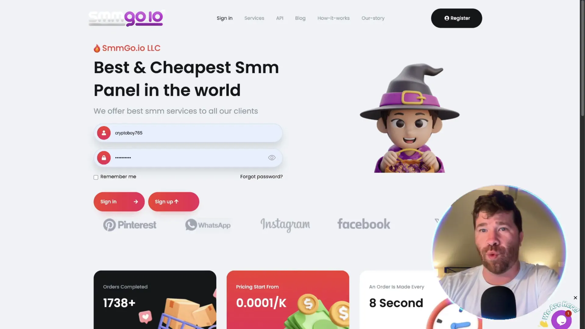 SMMGo.io homepage with social media platforms