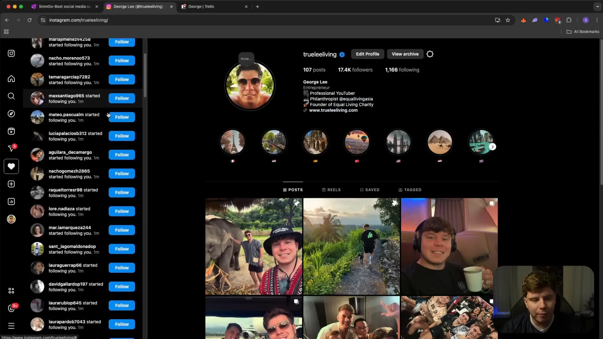 Real Instagram followers arriving on profile from SMMGO
