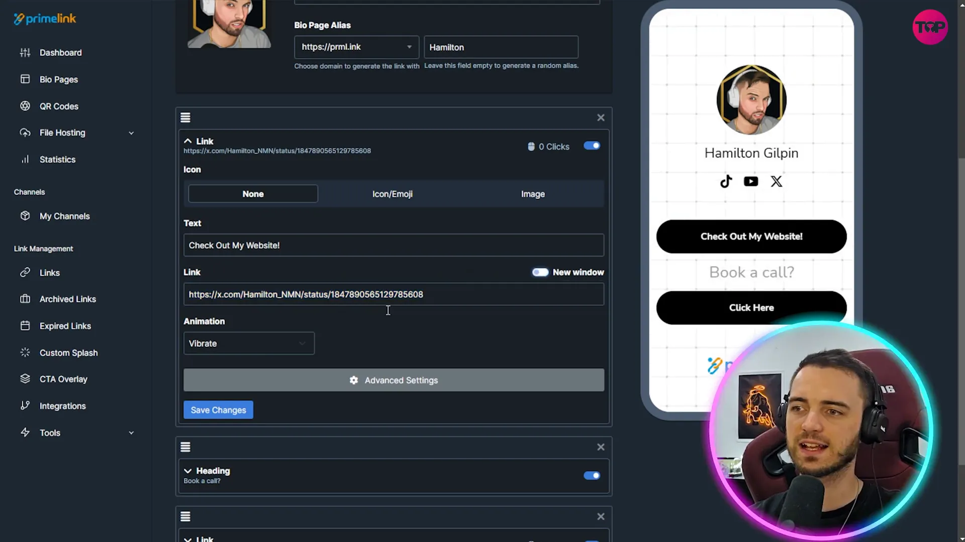 Customizable Bio Page on Prime Link