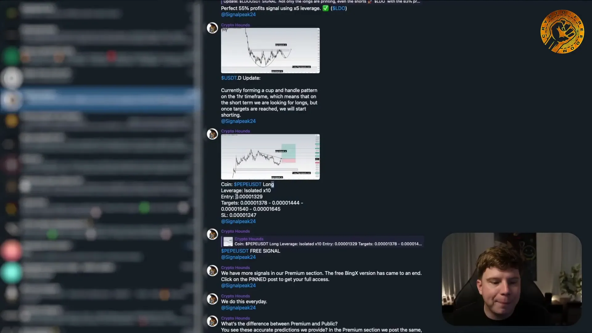 Crypto Hounds signal example with entry, targets, and stop loss