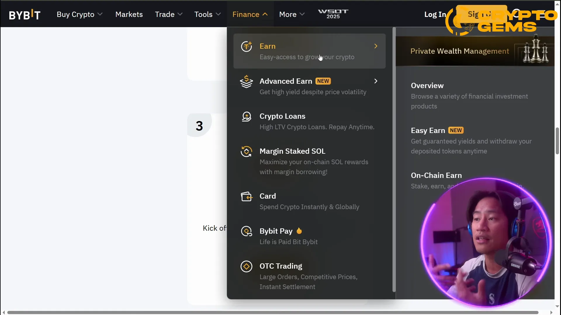 Bybit Earn dashboard with staking and rewards options