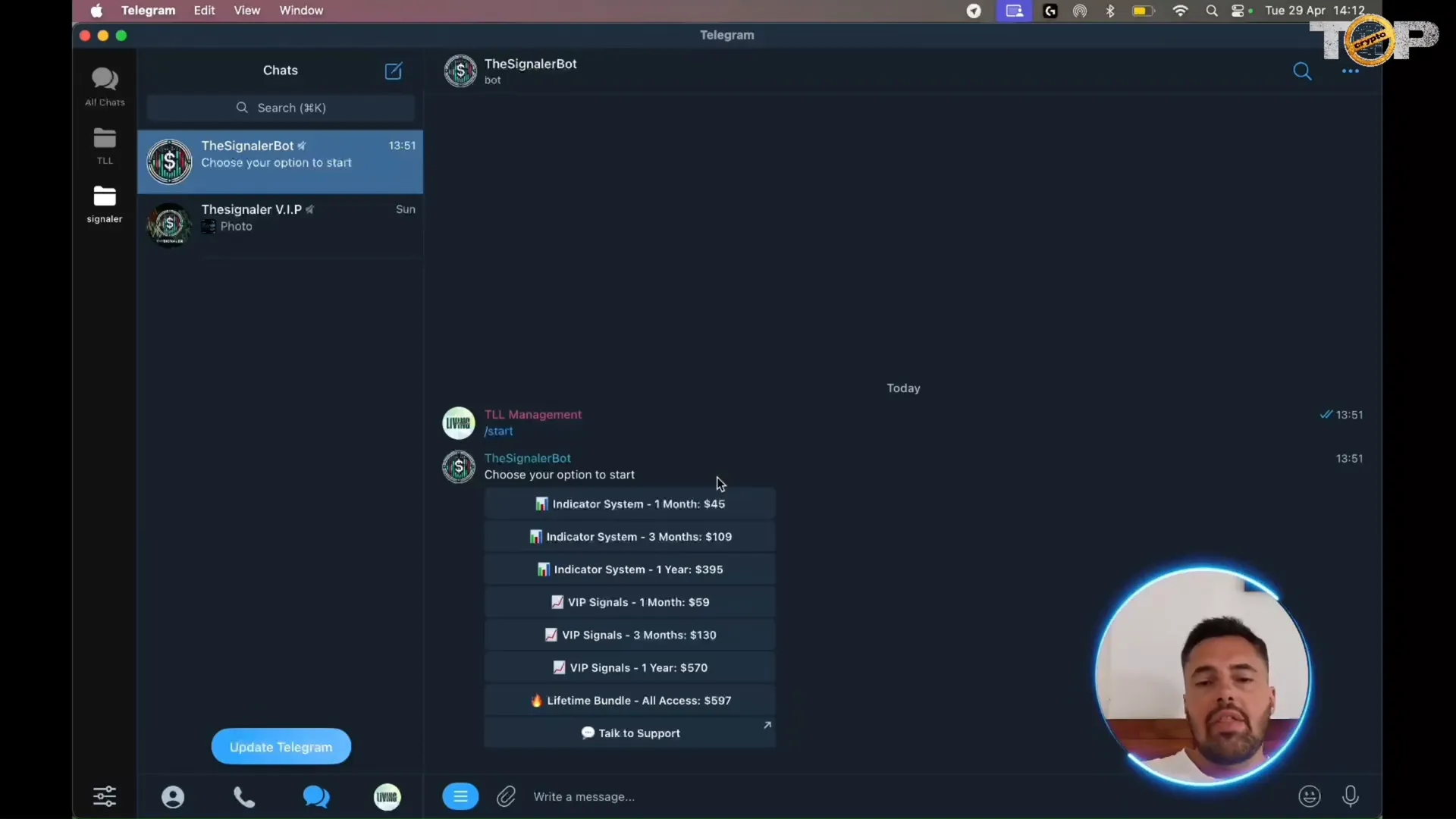 The Signaler VIP Telegram community and subscription options