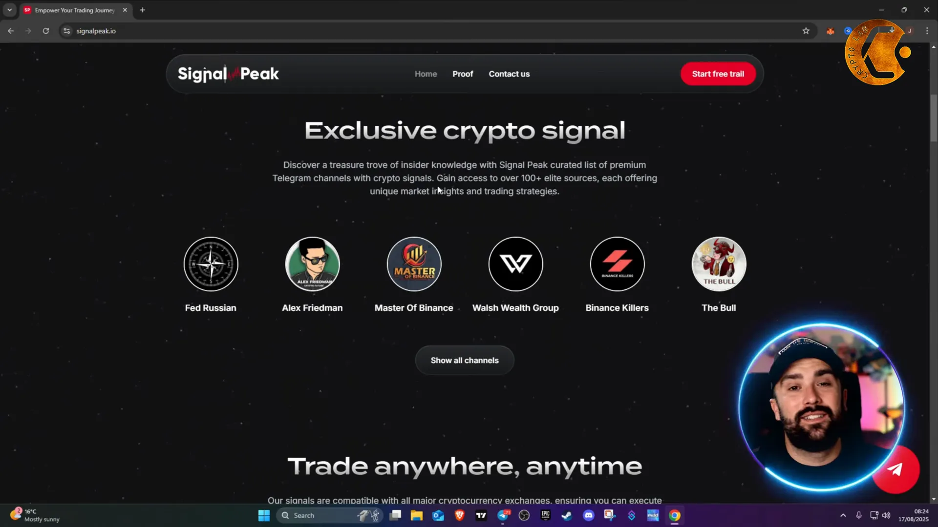 SignalPeak homepage showing platform features