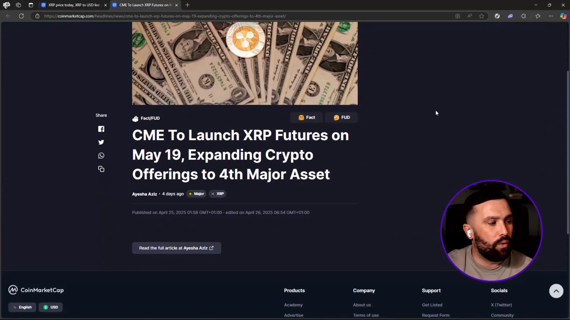 Announcement of XRP Futures launch on May 19th