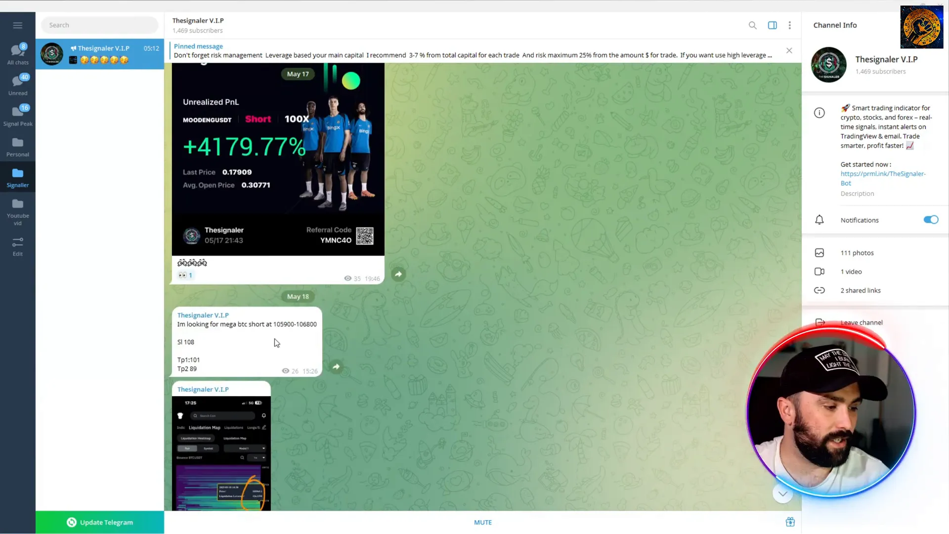 TheSignaler VIP group dashboard showing profits and statistics