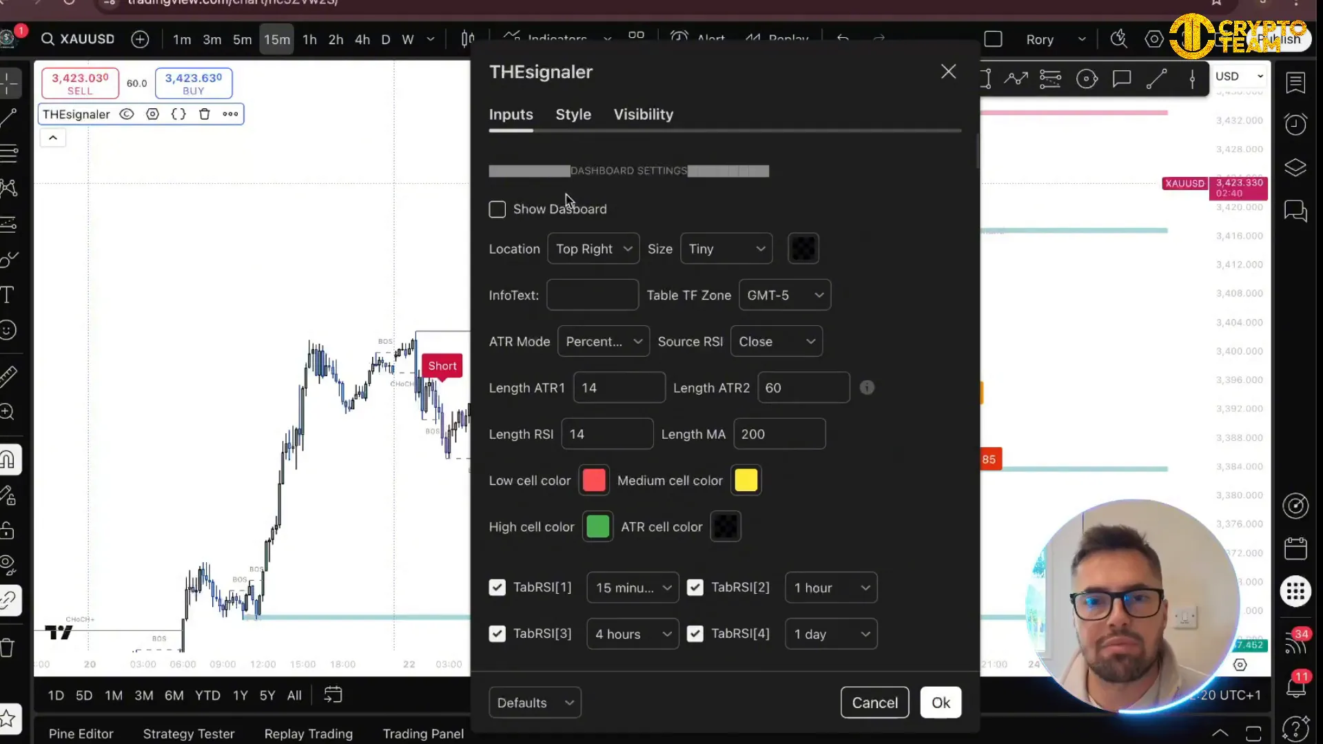 TheSignaler indicator settings menu on TradingView