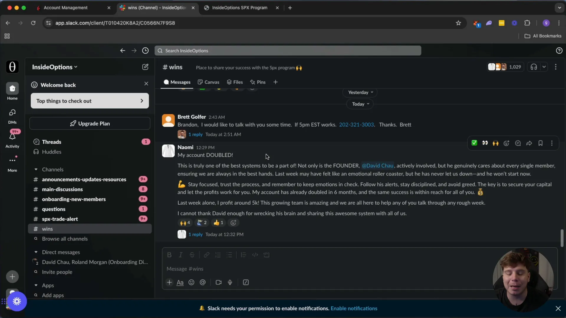 Trading results and community support