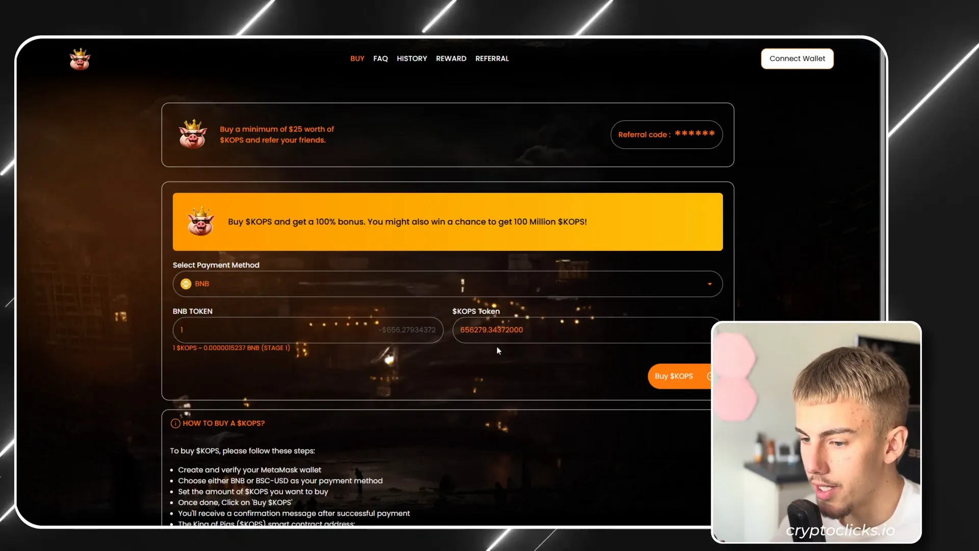King of Pigs token purchase interface