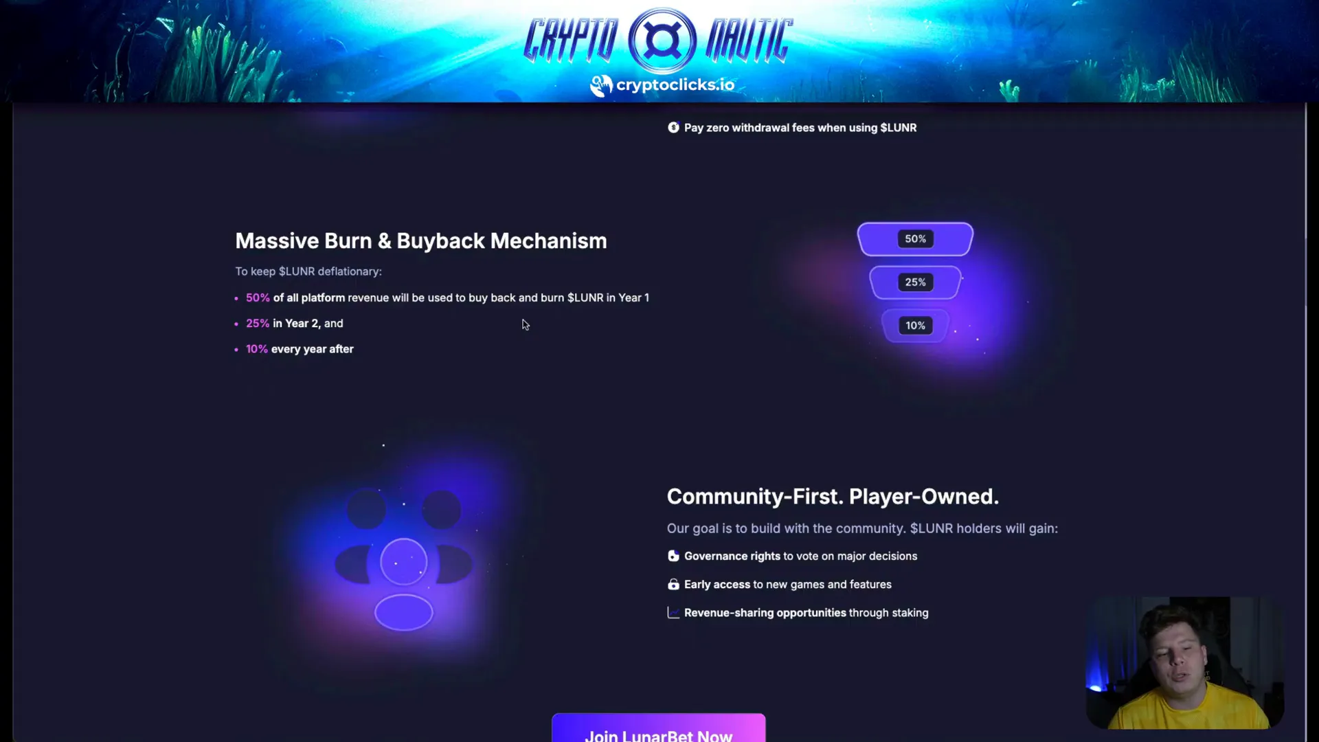 LunarBet token burn and buyback mechanism explained