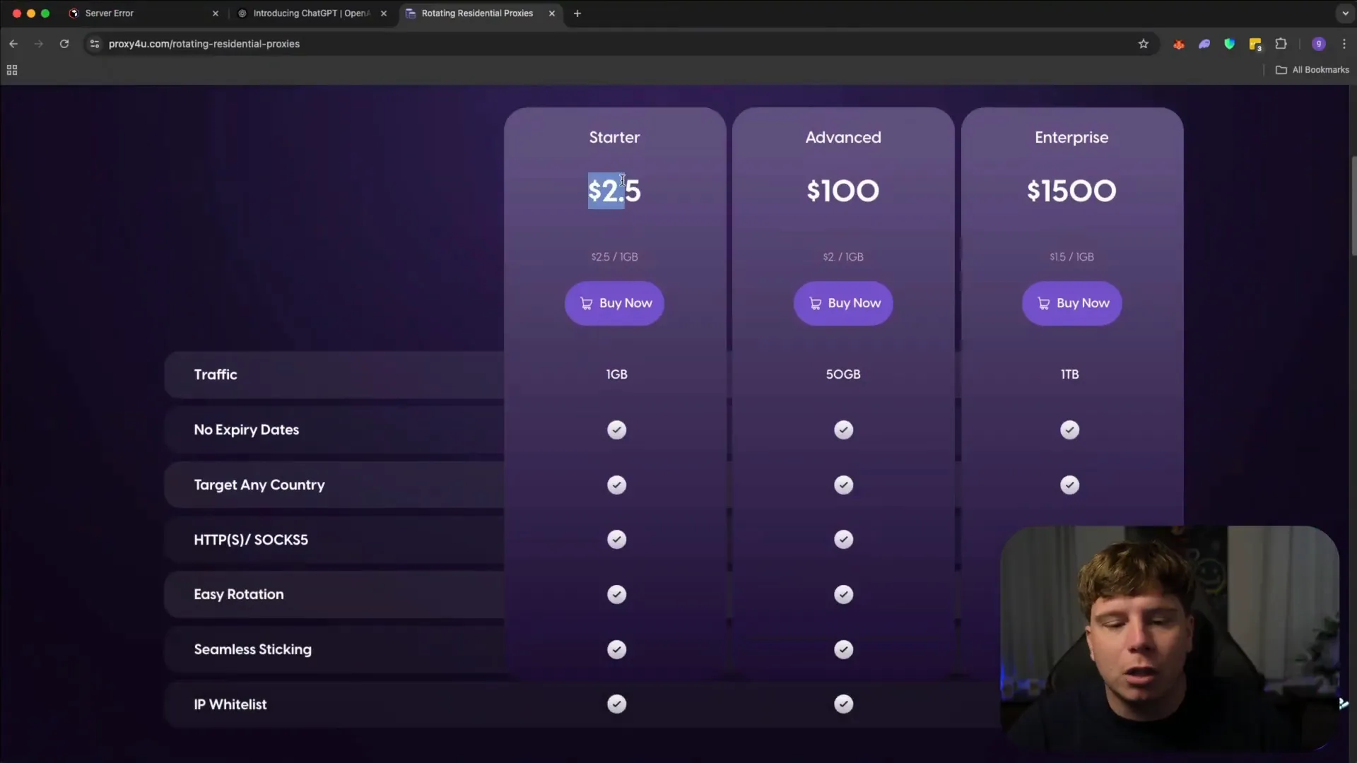 ChatGPT comparison of ProxyForYou pricing with other providers