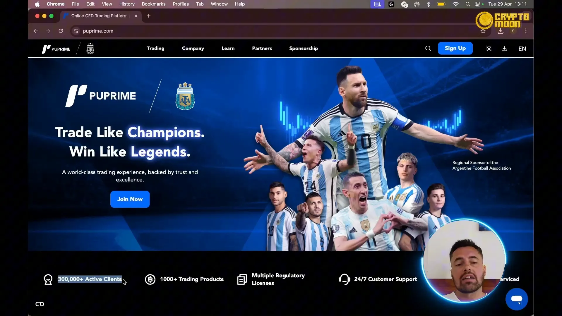 PU Prime homepage showing global reach and trading products