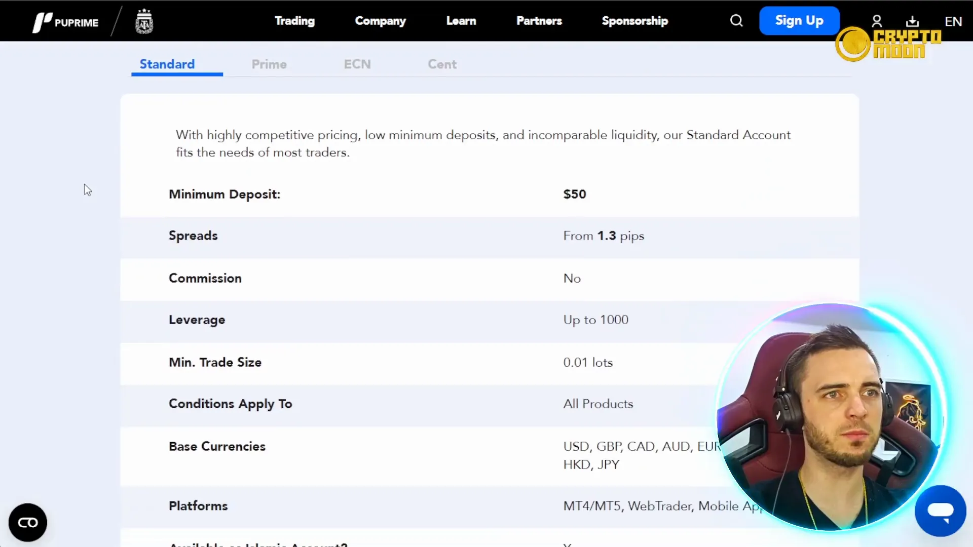 PU Prime account types and leverage options