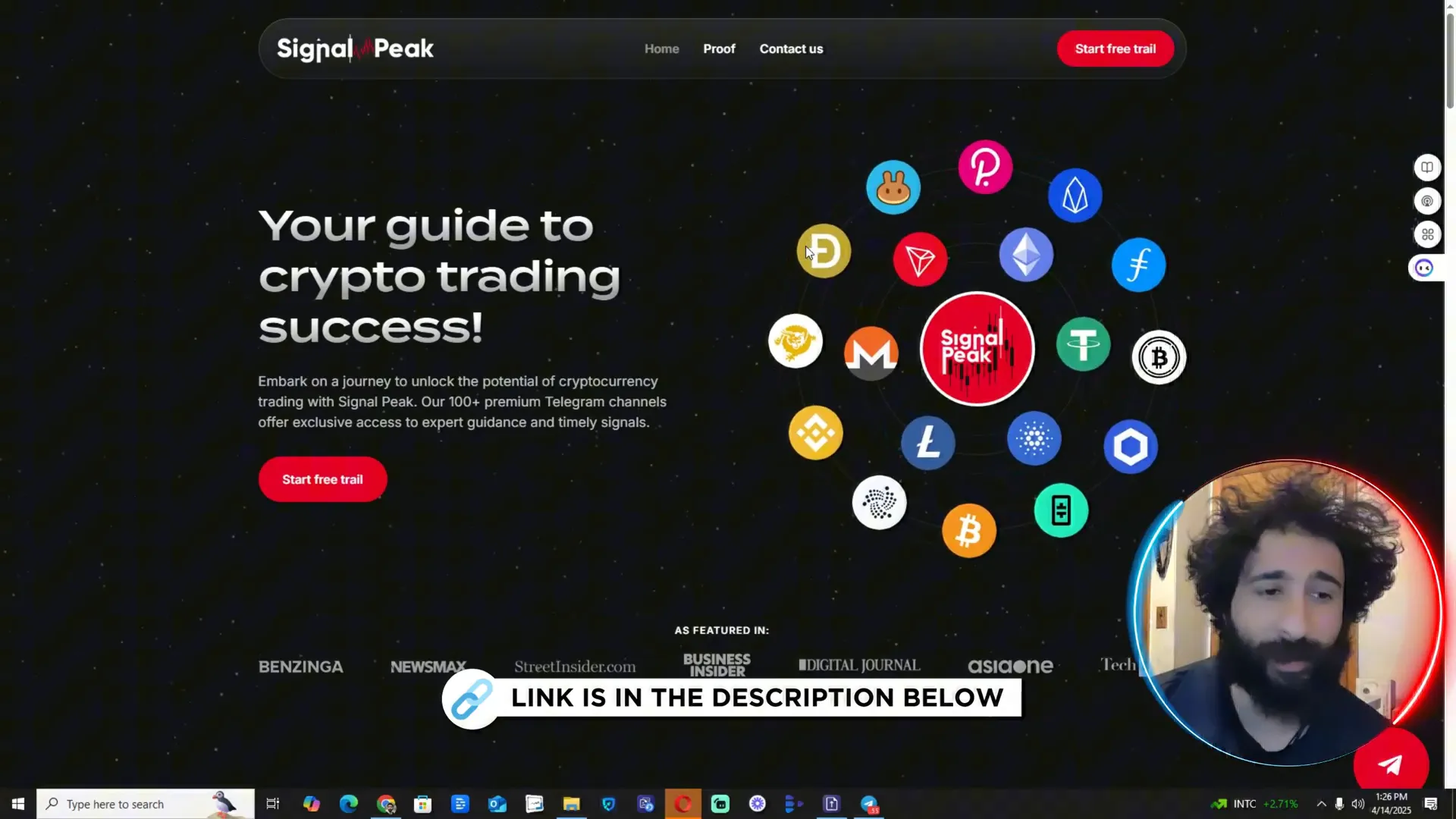 SignalPeak homepage showing multiple Telegram groups for trading