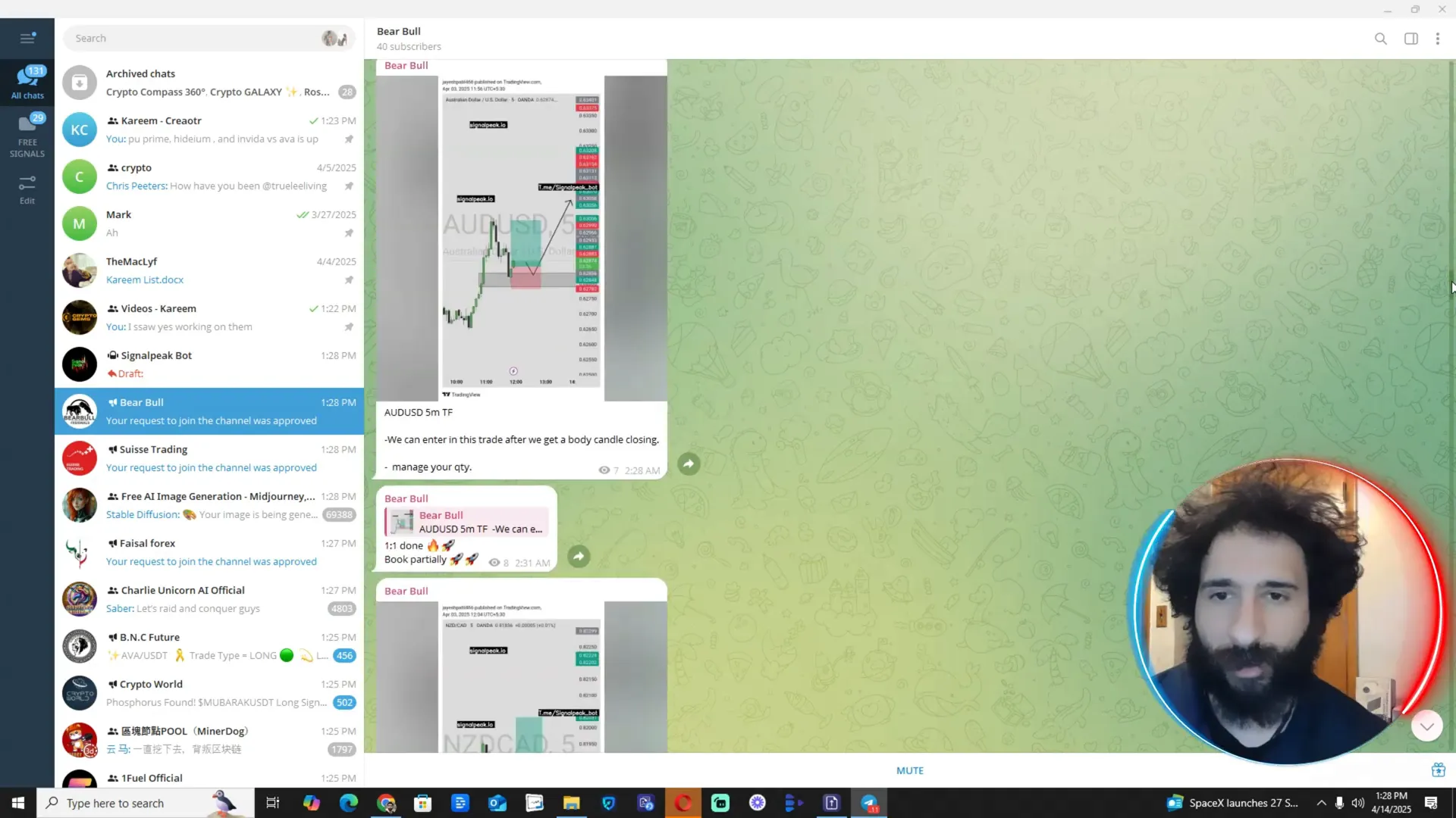 Forex trading signals example from Bearbull Telegram group on SignalPeak