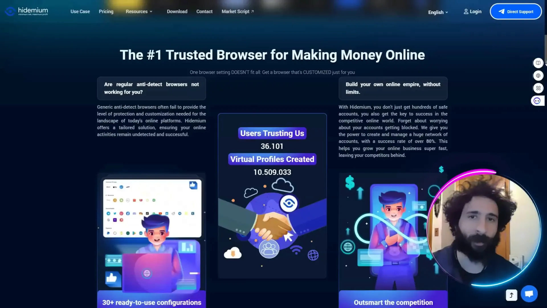 Hidemium anti-detect browser interface showcasing multiple profiles